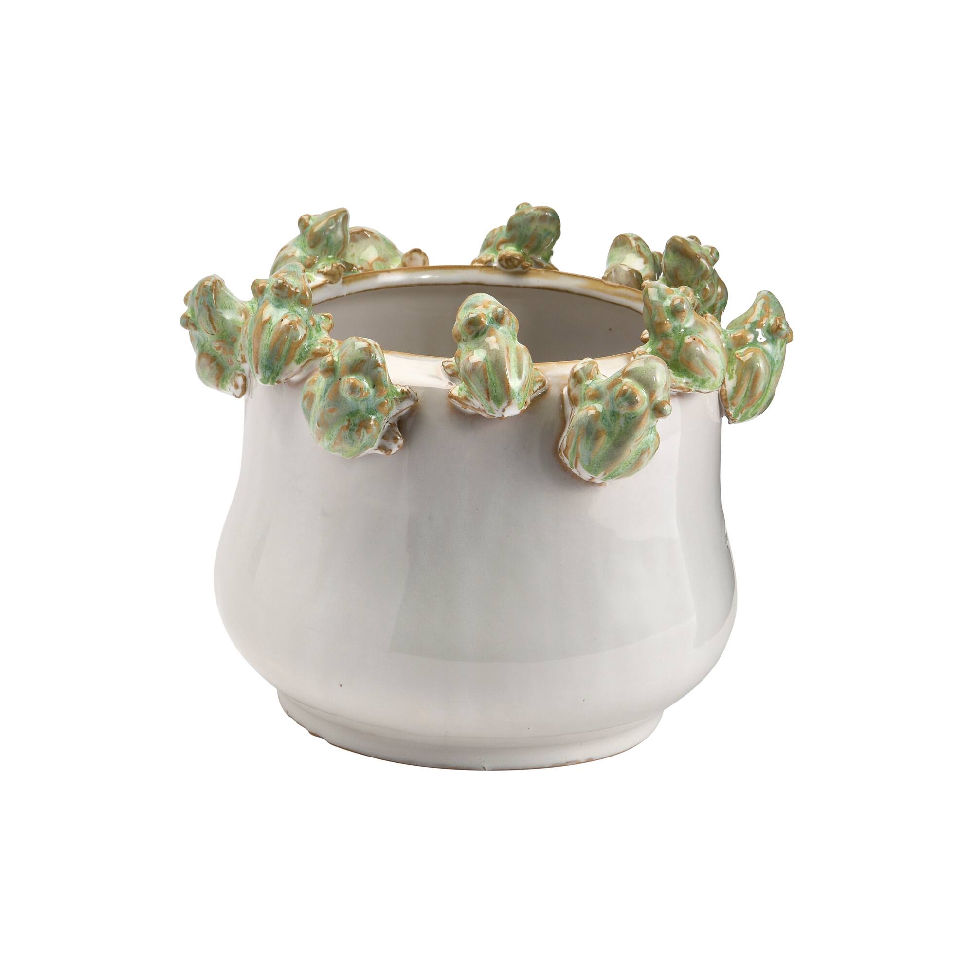 Hello Honey® 8" Multicolor Stoneware Planter with Frog Figurine Rim